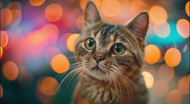 a cat colorful bokeh background footage