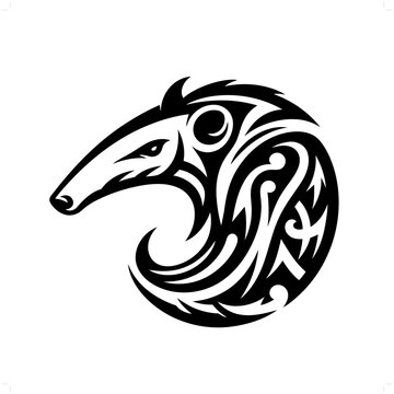 Anteater in modern tribal tattoo, abstract line art of animals, minimalist contour. Vector