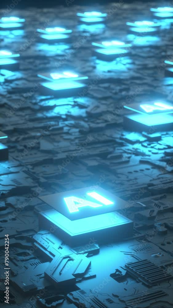 Aufkleber 3d animation of ai microchip with glowing lights