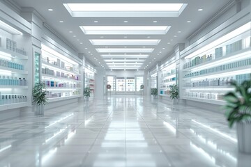 Interior of empty modern pharmacy, Pharmacy shop background