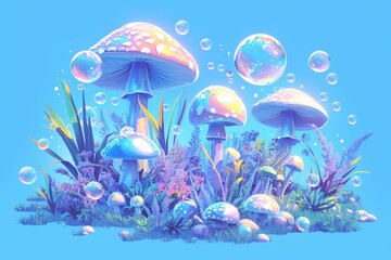 Fototapeta na wymiar psychedelic mushrooms in vibrant colors