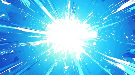 A vivid white light beams down against a brilliant blue backdrop creating a celestial effect in space The explosion of a dazzling bright ray adds a playful touch to this comic cartoon backgr