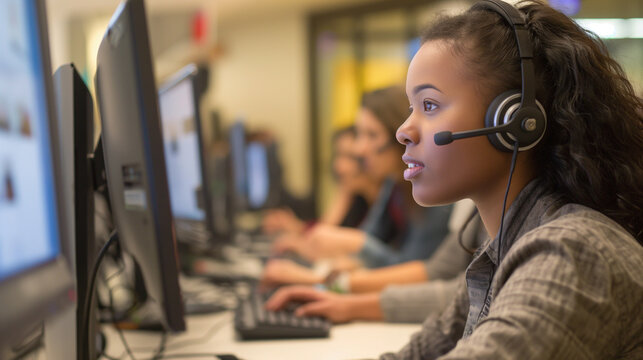 A call center supervisor mentoring new hires and offering guidance. Compassion, help, professionalism, team