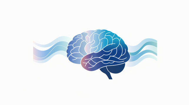 A brain icon with gentle, calming waves flowing through it, denoting mental health awareness