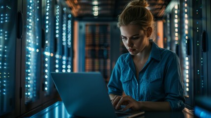 Woman Working in Data Center