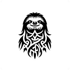 Naklejka premium Sloth in modern tribal tattoo, abstract line art of animals, minimalist contour. Vector