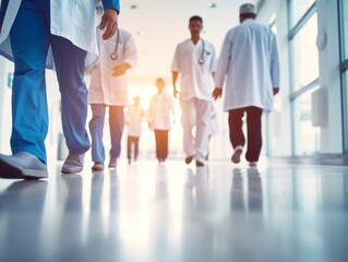 Medical staff in an hospital wearing blouses background