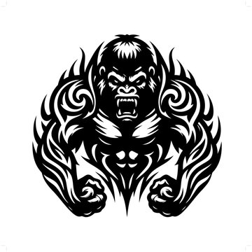 recommend clip art: gorilla in modern tribal tattoo, abstract line art of animals, minimalist contour. Vector