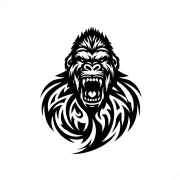 recommend clip art: gorilla in modern tribal tattoo, abstract line art of animals, minimalist contour. Vector