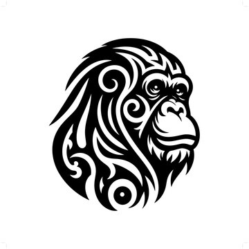 recommend clip art: orangutan in modern tribal tattoo, abstract line art of animals, minimalist contour. Vector