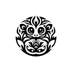 Tarsier monkey in modern tribal tattoo, abstract line art of animals, minimalist contour. Vector
