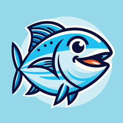 cartoon illustration of a smiling tuna fish mascot logo