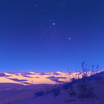 Twilight-lit Desert with Stellar Sky Illumination