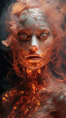 Digital Illustration of a Female Face in Fire with Flames and Smoke