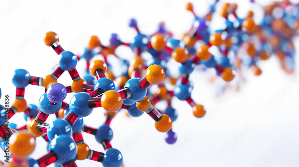 Poster a close-up of a molecule with many small spheres. the spheres are of different sizes and colors. the