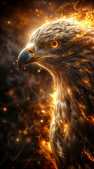 Abstract image of an eagle with sparks and light