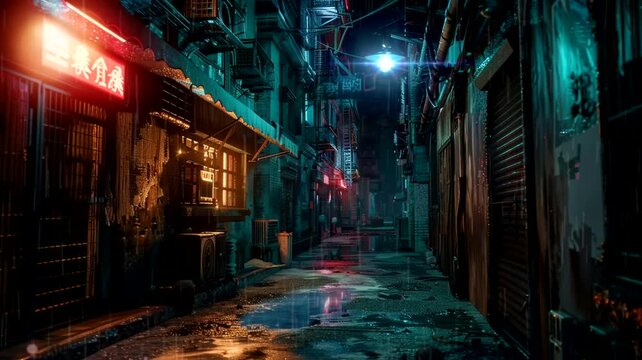 Wet street scene after rain, animated virtual repeating seamless 4k	
