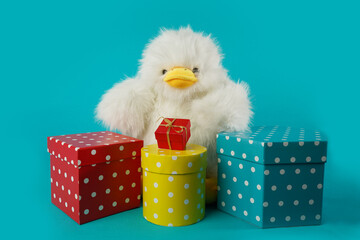 Gift boxes and toy, duck.