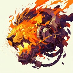 Art illustration lion angry with shading