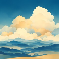 Ethereal Mountain Range Sunrise with Dreamlike Hues and Clouds