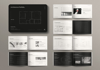 Digital Architecture Brochure Template Design Layout Landscape - obrazy, fototapety, plakaty