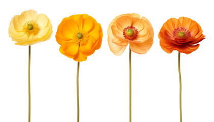 yellow and orange poppies isolated on transparent background cutout