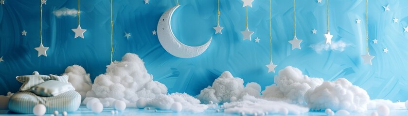 Dreamy Nightscape with Moon and Stars Decor
