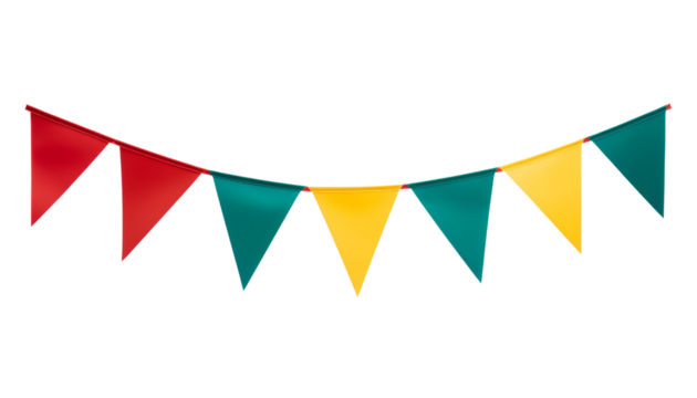 green yellow red party ribbon banner isolated on transparent background cutout
