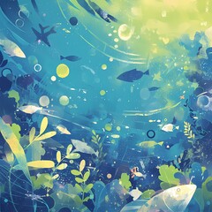Obraz na płótnie Canvas Discover a serene underwater world in this captivating illustration. Explore the depths of tranquil seas with this soothing image that captures the beauty and mystery of ocean life.