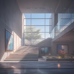 Elegant Entryway with Sunlit Symmetry and Contemporary Architecture