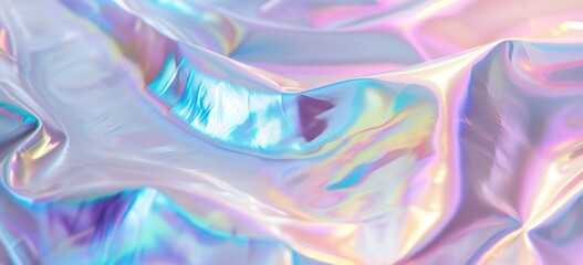 Colourful holographic gradient pastel wrinkled cloth fabric foil abstract retro futuristic...