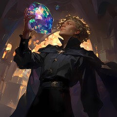 A Magician Presents a Mystical Gemstone - An Illustration for Fantasy and Magic Concepts