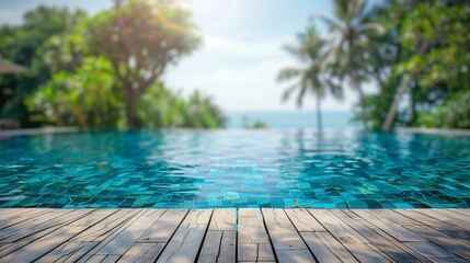 Infinity Pool Overlooking Tropical Paradise - obrazy, fototapety, plakaty