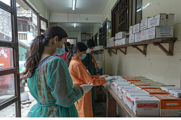 Volunteers organizing a vaccination drive in partnership with local healthcare providers, ensuring accessibility to immunization services