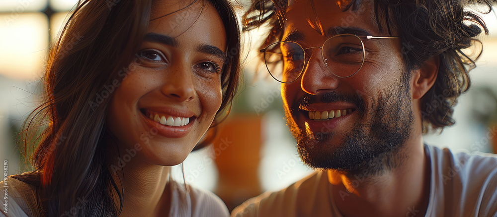 Aufkleber a virtual conversation through screens between two smiling people. generative ai.