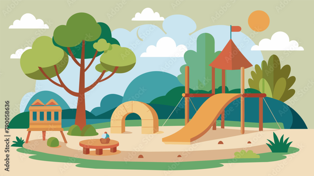 Aufkleber an ecofriendly playground built with sustainable materials and natural elements creating a natural a
