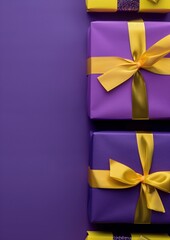 gift boxes neatly arranged on a purple background with copy space - Surprise Elements, Festive Gifts, Celebration Prep - E-commerce, Retail Industry