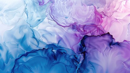Blue and purple alcohol ink in milk background, Texture of liquid paints. Spreading paint out wallpaper. For banner, postcard, book illustration, card