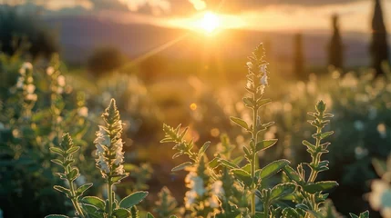 Fotobehang Light, bright of tuscan herbs. Generative AI. © visoot