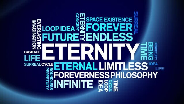 Eternity animated word cloud;text design animation tag kinetic typography seamless loop.