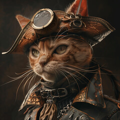 Fototapeta premium Fantasy steampunk cat wearing hat