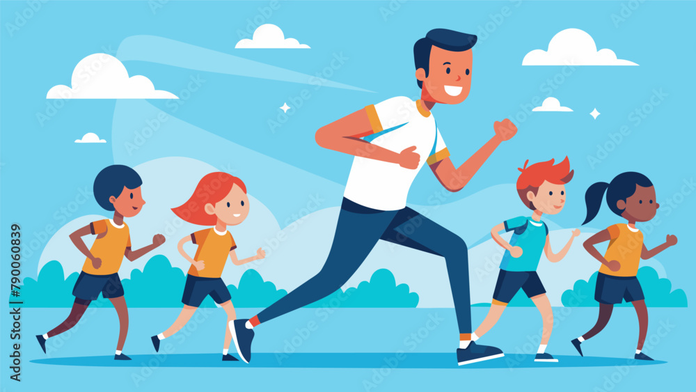 Poster an instructor leading a group of students on a longdistance run encouraging them to push through fat