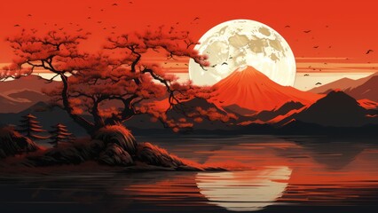 full moon over mount fuji