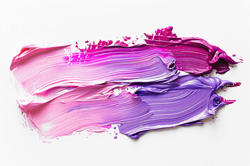 Thick pink and purple acrylic oil paint brush stroke on white background