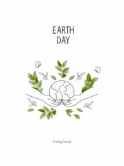 Illustration of Environmentally friendly planet.Hand drawn cartoon sketch of earth and supporting...