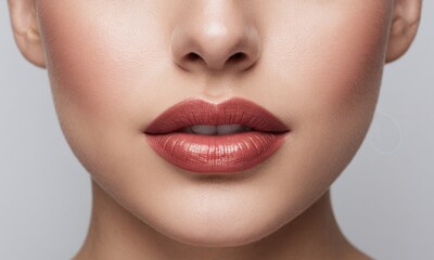 Obraz premium Close up photo of woman's lips with natural make up