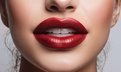 Obraz premium Close up photo of woman's lips with natural make up