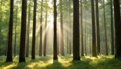 Fototapeta premium A serene forest scene with tall trees and dappled upscaled 3