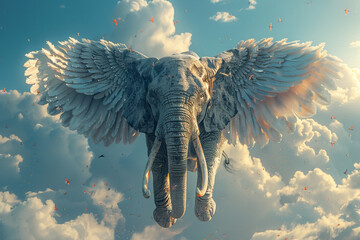 Elephant flying in the sky - obrazy, fototapety, plakaty