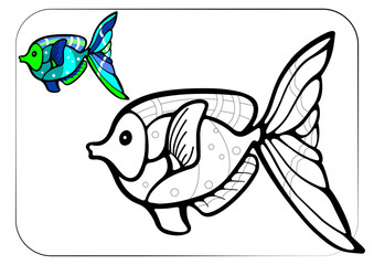 Coloring book for kids. Cute fish coloring book. Underwater ocean life, marine animal. Fish isolated contour. Kids animals coloring book page. Worksheet.